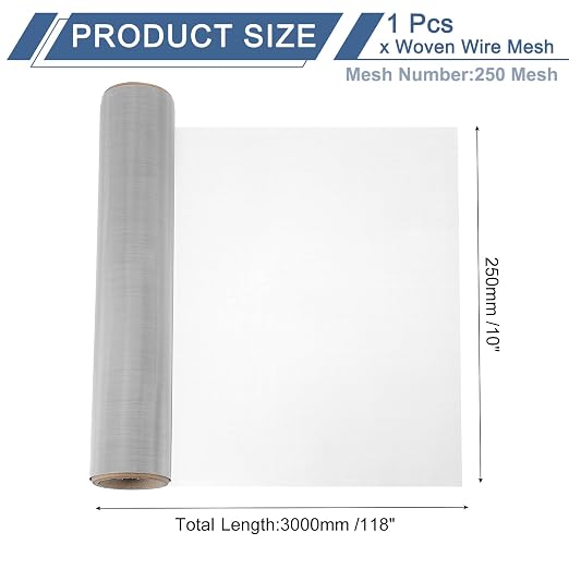 uxcell 250 Mesh 118" x 10" Woven Wire Mesh, 316 Stainless Steel Air Vent Filter - Image 2