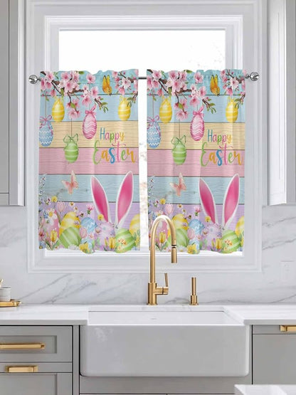 Colorful Easter Tier Curtains 45 Inches Long, Spring Watercolor Bunny Egg - Image 3