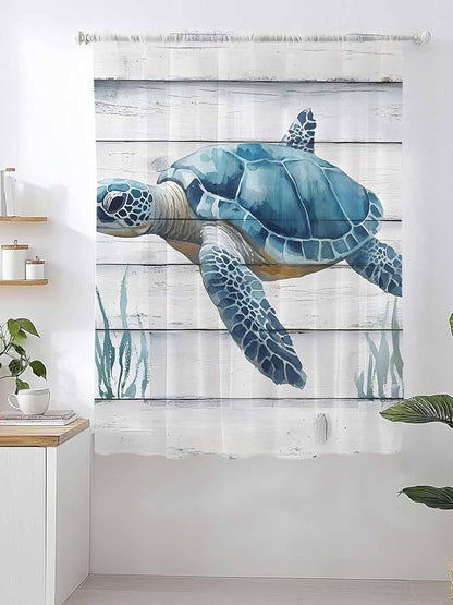 Sheer Curtains 72 Inches Long, Sea Turtle Blue Semi Sheer Curtains Light - Image 2