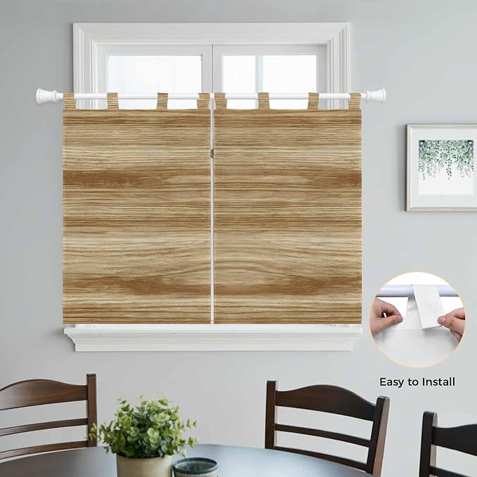 Light Brown Wood Grain Bedroom Curtains 63 Inch Length, Window Curtains Tab Top - Image 4