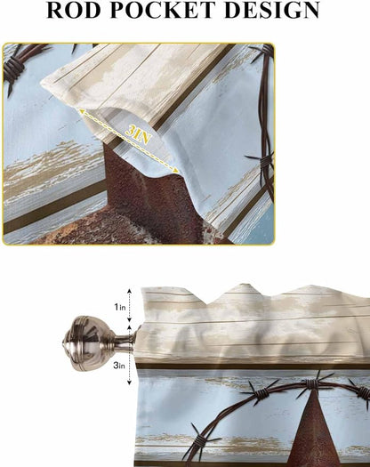 Vintage Western Star on Wood Grain Window Valance Curtains, Retro Wooden - Image 7