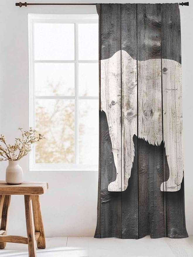 Sheer Curtains 84 Inches Long, Vintage White Brown Bear Semi Sheer Curtains - Image 3