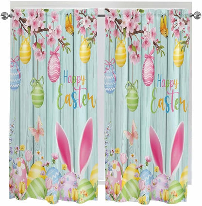 Happy Easter Bedroom Curtains 63 Inches length, Spring Bunny Eggs Flower Teal by Unknown