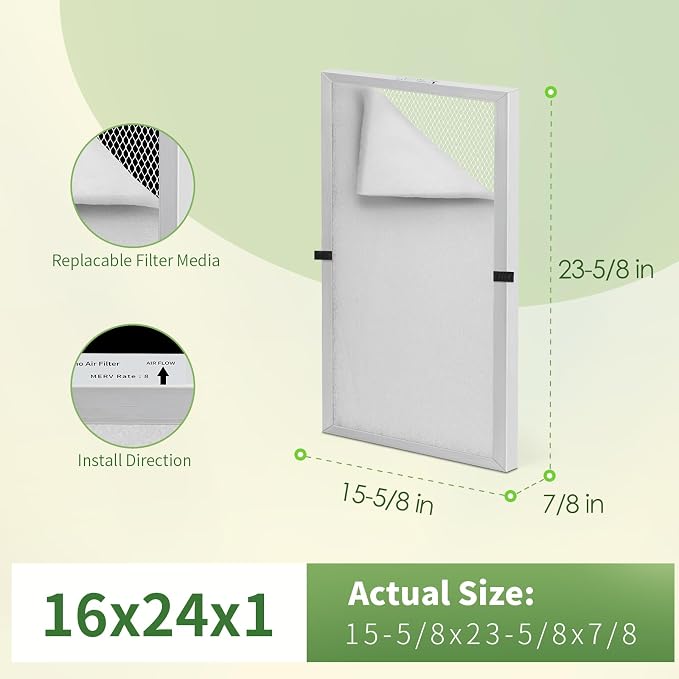 16x24x1 Reusable Air Filter MERV 8 Washable Furnace & AC Filter - Image 2