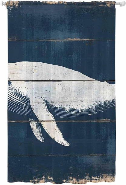 Sheer Curtains 84 Inches Long, Ocean Whale Blue Semi Sheer Curtains Light by Unknown