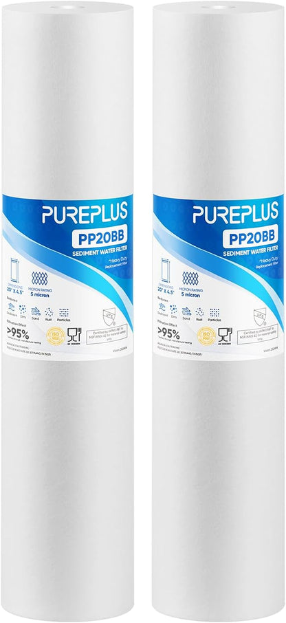 PUREPLUS 5 Micron 20" x 4.5" Whole House Sediment Home Water Filter Replacement by PUREPLUS