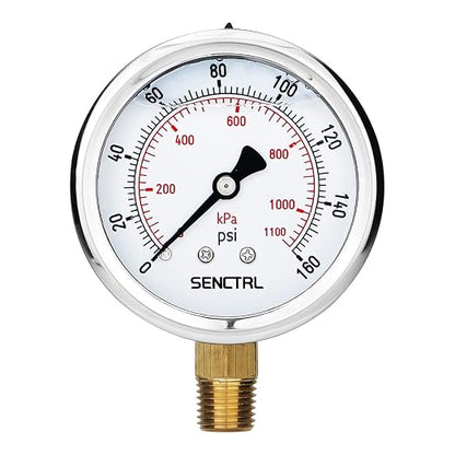 SENCTRL 0-160 Psi Glycerin Liquid Filled Air Pressure Gauge, 2.5" Dial Size by senctrl