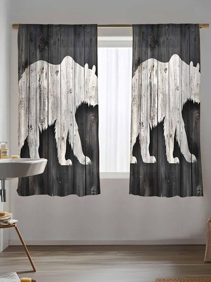 Sheer Curtains 63 Inch Length, Farmhouse Country Rustic Wooden Grain Privacy - Image 5