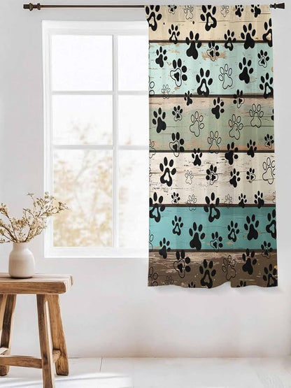 Sheer Curtains 72 Inches Long, Sage Green Brown Paw Prints Semi Sheer Curtains - Image 3
