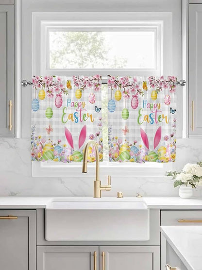 Happy Easter Half Window Curtains 24 Inches Long, Spring Watercolor Bunny Eggs - Image 3