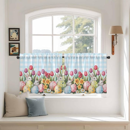 Easter Kitchen Tier Curtains 36 Inch Long 2 Panel Set, Rod Pocket Half Window by Unknown
