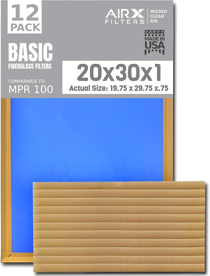 20x30x1 Air Filter Comparable to MPR 100 Basic Economy Furnace Filters by AIRXFILTERSWICKEDCLEANAIR