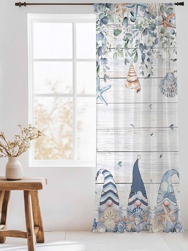 Sheer Curtains 96 Inches Long, Coastal Eucalyptus Leaf Semi Sheer Curtains - Image 3