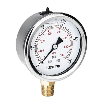 SENCTRL 100 Psi Lead-Free Glycerin Liquid Filled Low Pressure Gauge, 2.5" Dial by senctrl