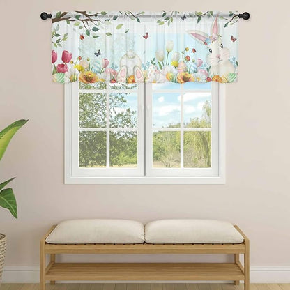 Easter Sheer Valances for Windows 42"x12", Light Filtering Kitchen Curtains - Image 4