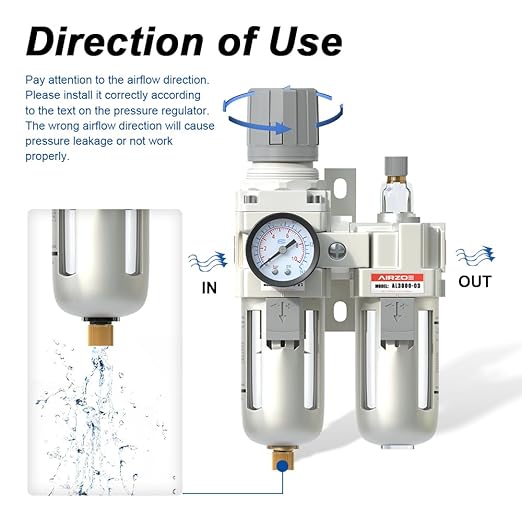 AIRZOE 3/8" NPT Compressed Air Filter Regulator Lubricator Combo, Air - Image 4