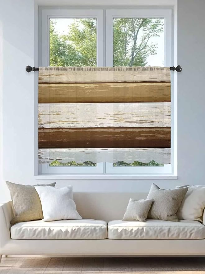 Sheer Curtains 45 Inch Length, Wood Grain Brown Semi Sheer Curtains Light - Image 4