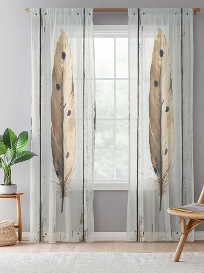 Sheer Curtains 84 Inches Long, Farmhouse Feather Semi Sheer Curtains Light - Image 5