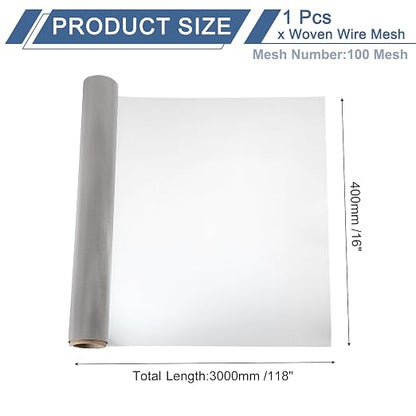 uxcell 100 Mesh 118" x 16" Woven Wire Mesh, 304 Stainless Steel Air Vent Filter - Image 2