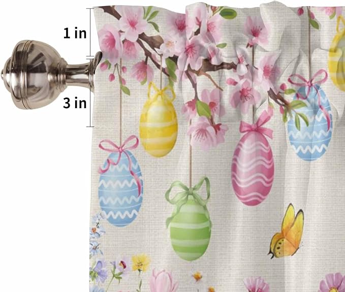 Happy Easter Tier Curtains 45 Inches Long, Spring Farmhouse Bunny Eggs Flower - Image 6