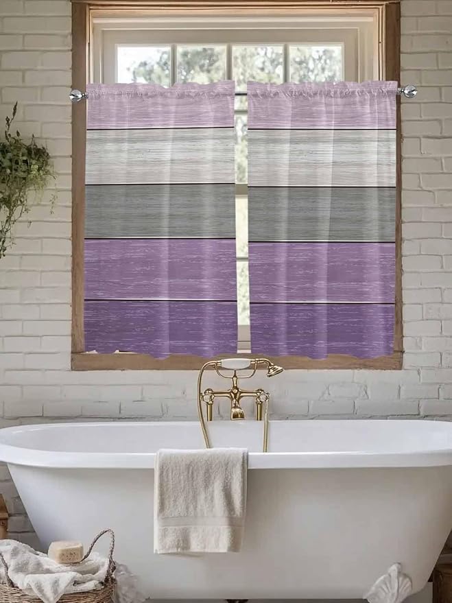 Country Wood Board Gray Purple Window Valance Curtains, Farmhouse Gradient - Image 6