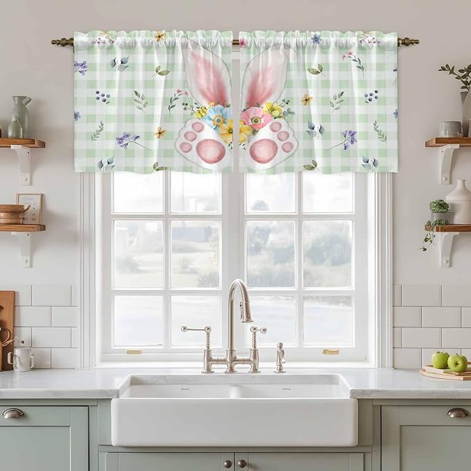 Easter Kitchen Tier Curtains 24 Inch Long 2 Panel Set, Rod Pocket Cafe Small - Image 3