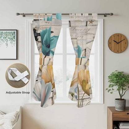 Watercolor Flowers Bathroom Curtains 63 Inch Length, Window Curtains Tab Top - Image 5