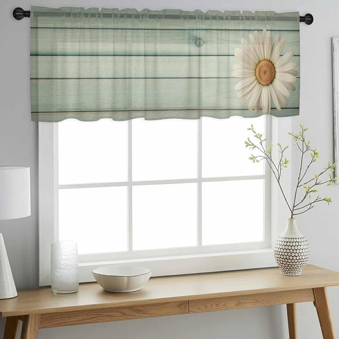 Daisy Flower Sheer Valances for Windows 54"x18", Light Filtering Kitchen - Image 2