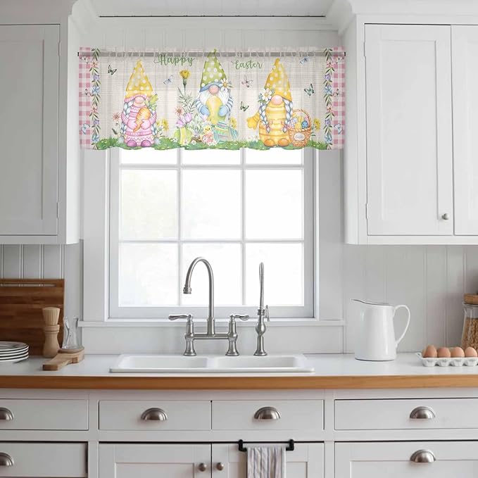 Easter Sheer Valances for Windows 42"x18", Light Filtering Kitchen Curtains - Image 3