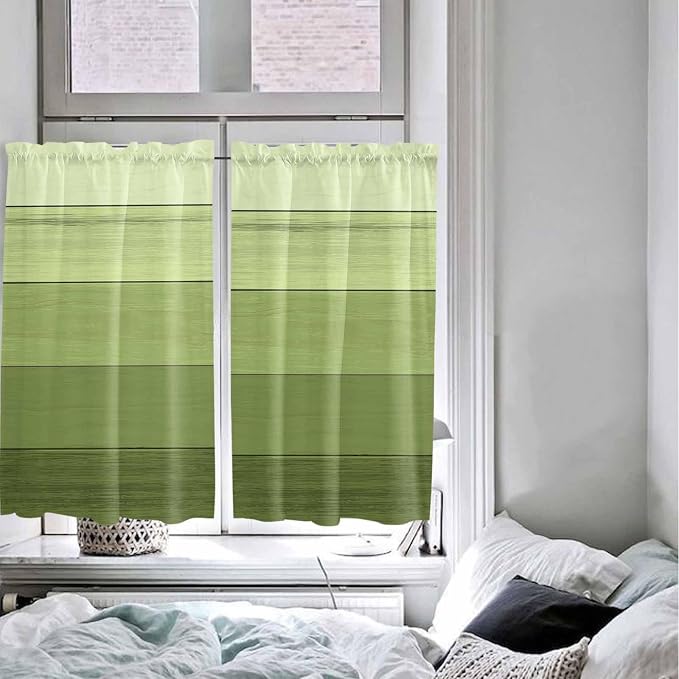 Gradient Green Wooden Board Window Valance Curtains, Retro Country Wood Grain - Image 8