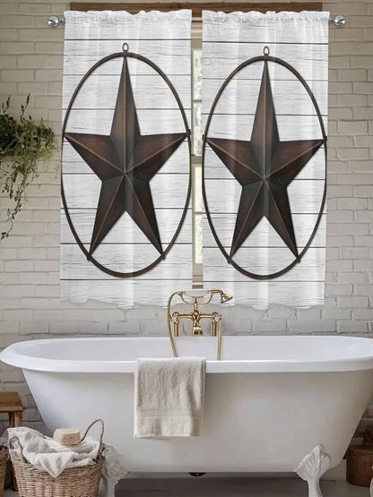 Vintage Farm Western Star Window Valance Curtains, 2 Panel by IDOWMAT