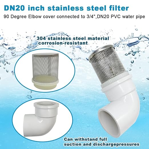 DN20 inch stainless steel filter cover connected to 90 degree elbow 3/4" PVC - Image 2