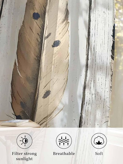 Sheer Curtains 63 Inch Length, Farmhouse Feather Semi Sheer Curtains Light - Image 6