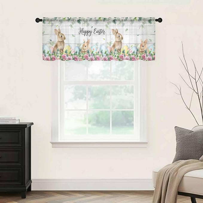Easter Sheer Valances for Windows 54"x18", Light Filtering Kitchen Curtains - Image 9