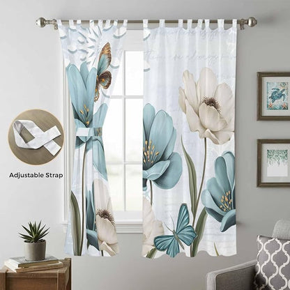 Blue Tulips Living Room Curtains 84 Inch Length, Window Curtains Tab Top - Image 5