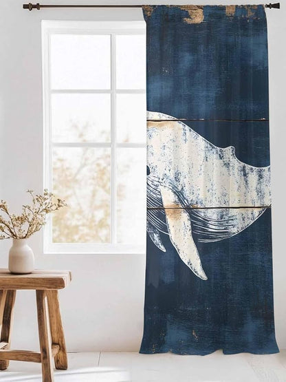 Sheer Curtains 108 Inches Long, Ocean Whale Blue Semi Sheer Curtains Light - Image 3
