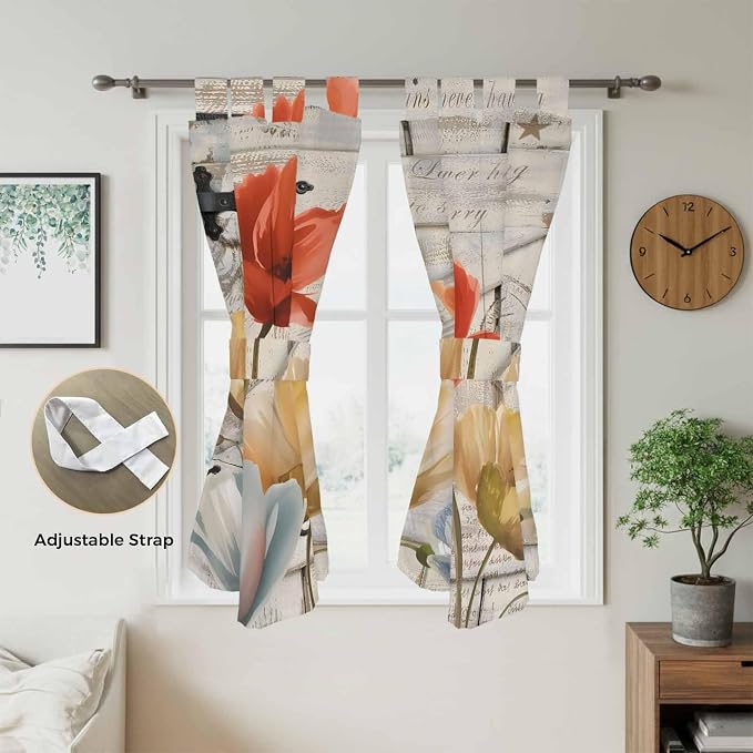 Retro Floral Bedroom Curtains 72 Inch Length, Window Curtains Tab Top - Image 5