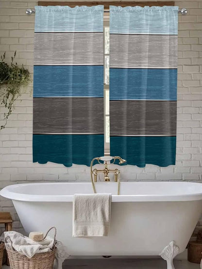 Retro Farm Blue Gray Wood Grain Window Valance Curtains, Rustic Wooden Plank - Image 5