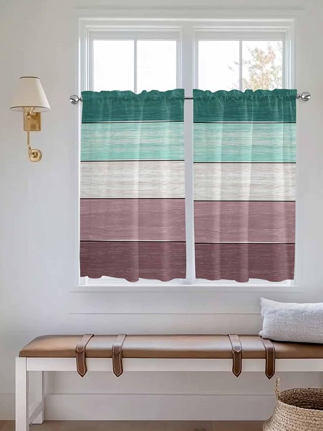 Retro Farm Woodcuts Texture Window Valance Curtains, 2 Panel - Image 2