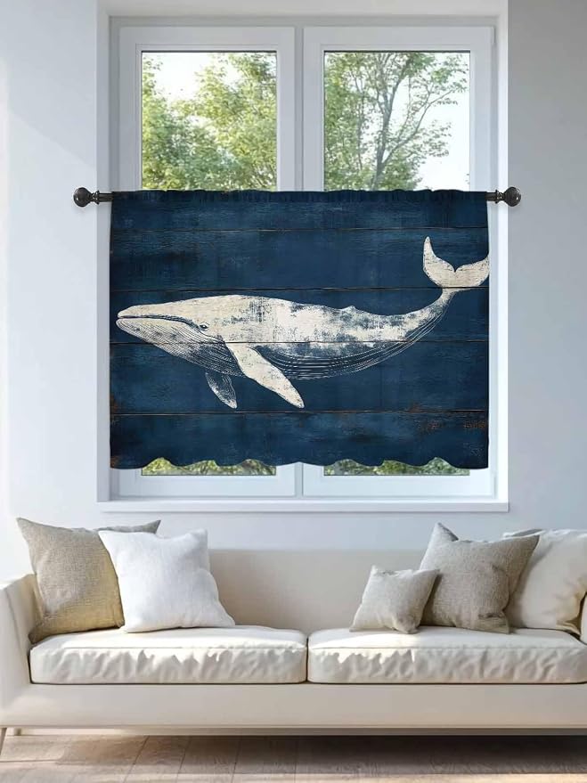 Sheer Curtains 45 Inch Length, Summer Whale Semi Sheer Curtains Light Filtering - Image 4