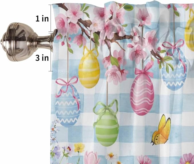 Happy Easter Tier Curtains 45 Inches Long, Spring Watercolor Bunny Eggs Flower - Image 6