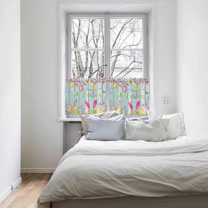 Happy Easter Half Window Curtain 36 Inches Long, Spring Bunny Eggs Flower Teal - Image 5