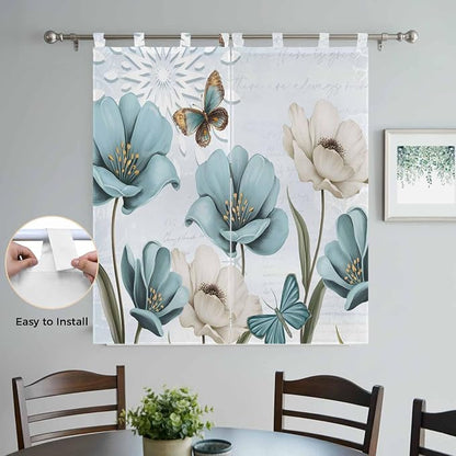 Blue Tulips Bedroom Curtains 72 Inch Length, Window Curtains Tab Top, - Image 4