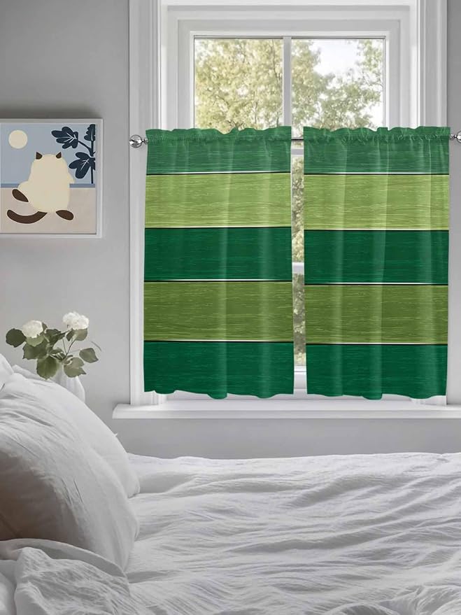 Farm Retro Green Wood Grain Window Valance Curtains, Rustic Wooden Plank - Image 3