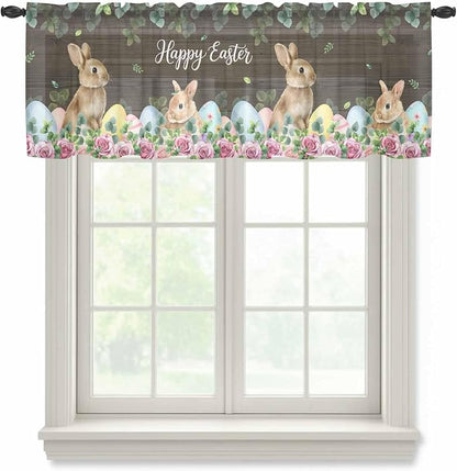 Easter Sheer Valances for Windows 42"x18", Light Filtering Kitchen Curtains by Unknown