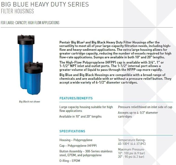Pentair Pentek 150235 Big Blue Filter Housing, 1 1/2" NPT #20 Whole House Heavy - Image 2