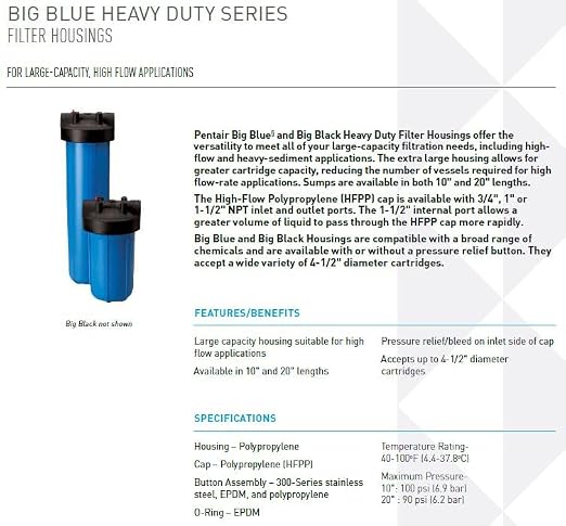Pentair Pentek 150469 Big Blue Filter Housing, 3/4" NPT #10 Whole House Heavy - Image 2