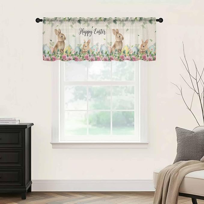 Easter Sheer Valances for Windows 54"x18", Light Filtering Kitchen Curtains - Image 9