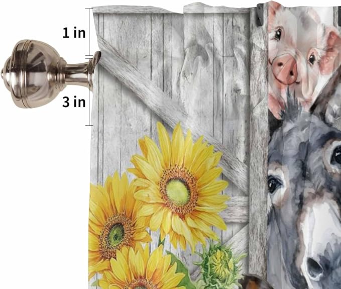 Farmhouse Tier Curtains 45 Inches Long, Watercolor Sunflowers Animals Printed - Image 6