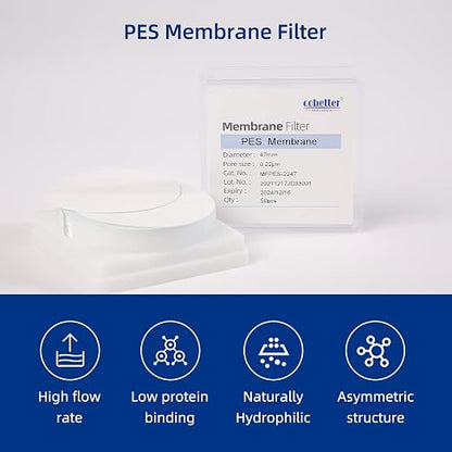 100 Pieces/Pack PES Disc Membrane Filters Hydrophilic 47mm Diameter 0.22µm Pore - Image 3